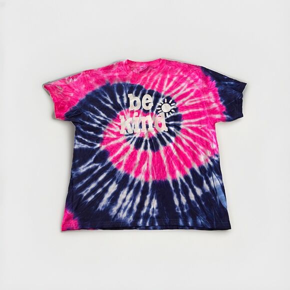 Destination Maternity Tops - Be Kind Tie Dye Graphic T-Shirt Women Large Pink Navy Spiral Short Sleeve USA